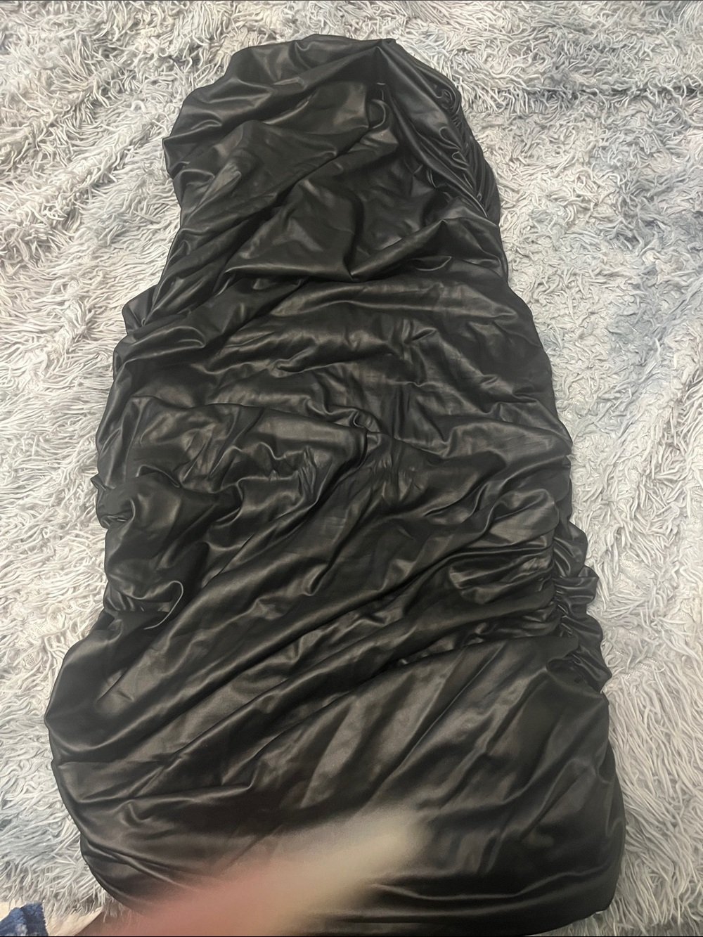 Sleek Black Faux Leather Ruched Bodycon Dress or Skirt